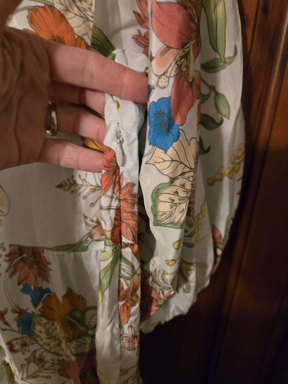 Johhny Was Workshop Silk Floral V-Neck Maxi Dress in Light Mint LARGE - Picture 6 of 10
